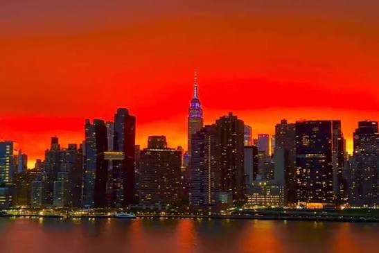 fiery sunset skies over new york city following tonight’s storms., photo and video credits to inga sarda-sorensen / @isardasorensen