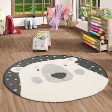 Bei uns finden sie preiswerte kinderteppiche in vielen farben und formen. Hochflor Langflor Shaggy Kinder Teppich Richie Eisbar Grau Weiss Rund