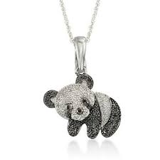 15 Ct T W Black And White Diamond Panda Bear Pendant Necklace In Sterling Silver Ross Simons Panda Jewelry Animal Jewelry Bear Pendant