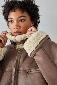 BDG Borg Harry Zip-Through Aviator Jacket