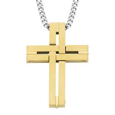 (best classy gift) gold plated rose flower pendant chain necklace and bracelet set delicate, stylish and trendy mood tracker chain link delicate rose flower gold plated pendant necklace and. Yellow Gold Finish Interlocking Woven 1 1 4 Men S Cross Pendant Necklace With 24 Curb Chain Overstock 32529542