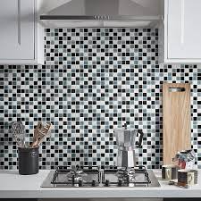 Decorative, business, indoor, structure, background, trendy, kitchen, vector, interior, square, design, gray, shape, abstract, construction, mosaic, pattern, element, floor, graphic, clean, tiled, light, room, architectural, house, bathroom, decoration. Tarente Black Grey White Glass Mosaic Tile L 300mm W 300mm Diy At B Q