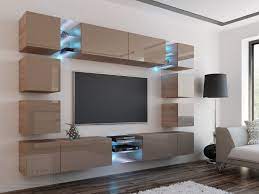Die anlieferung erfolgt zerlegt, inklusive montageanleitung. Kaufexpert Wohnwand Edge Cappuccino Hochglanz Sonoma Eiche Mediawand Medienwand Design Modern Led Beleuchtung Mdf Hochglanz Hangewand Hangeschrank Tv Wand