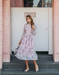 Women S Dress Floral Pink Long Sleeve Midi Long Dress Etsy Pretty Floral Dress Dresses Wrap Dress Floral