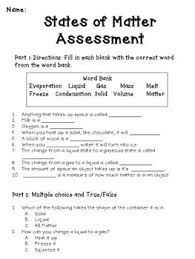 States Of Matter Assessment With Answer Key States Of Matter Assessment Word Bank