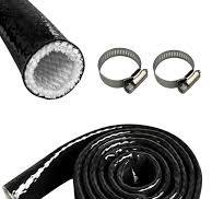 Heat Resistant Wire Sleeve 3/8 ID Heat Shield Fire Sleeve - 5FT Black  Silicone Coated Fiberglass Protection With Clamps 3/8 ID Heat Protection