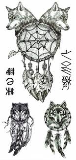 Tatouage Temporaire Loup Attrape Reve 3 Pieces Be Inked Attrape reve original avec l'image d'un loup à l'intérieur de l'anneau. wolf dreamcatcher