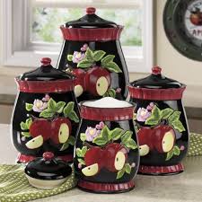 4 Piece Apple Canister Set Apple Kitchen Decor Kitchen Decor Themes Owl Kitchen Decor