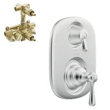 Moen Kingsley Trol With Transfer Valve 2 Handle Valve Trim Kit In Chrome Valve Not Included Grey Faucet Shower Valve Faucet Handles
