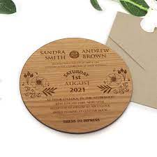 Engraved Wooden Wedding Invitations Large Round Timber Wedding Invites