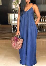 Maybe you would like to learn more about one of these? Dark Blue Pockets Draped Spaghetti Strap Plus Size V Neck Casual Denim Maxi Dress Maxi Dresses Dresses