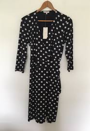 Hobbs London US Sz 8 Polka Dot Wrap Sally Dress Navy Ivory NWT