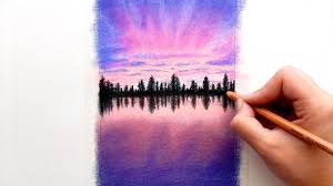 Illustration of abstract dramatic and moody pink, purple and blue cloudy sunset sky. Timelapse Drawing A Purple Sunset With Faber Castell Soft Pastels And Pitt Pencils Emmy Kalia Youtube
