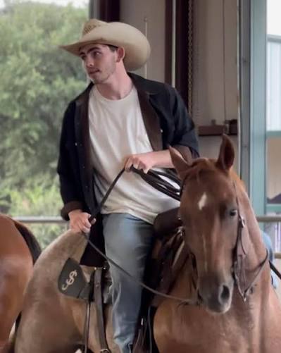 Behind the scenes filming Dutton Ranch. Little Carter is all grown up!