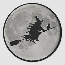 Full Moon Witch On Broom Halloween Witch Button Classic Round Sticker Zazzle Com In 2020 Moon Witch Halloween Witch Witch