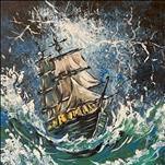 Sailboat Navigating a Stormy Sea