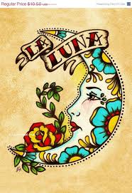Old School Tattoo Moon Art La Luna Loteria Print 5 X 7 8 X 10 Etsy Art Tattoo Moon Tattoo La Luna Tattoo