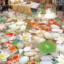 3d Epoxy Flooring For Bedroom Koi Fish Pond Theme Lantai