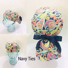 Ponytail Scrub Hat Piper Paisley Choose Your Ties Handmade Item By Ava Greys Designs Ponytail Scrub Hat Scrub Hats Nurse Scrub Hat