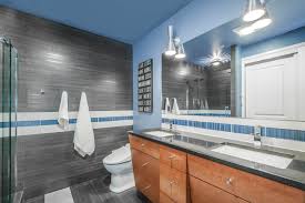If the furniture in the bathroom has shades of blue or purple, gray shades with cool undertones will. Blue And Gray Bathroom Houzz