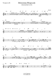 Bb trumpet 1 2 pages bb trumpet 2 2 pages f horn 2 pages trombone 2 pages. Trumpet Sheet Music Bohemian Rhapsody Intermediate Level Queen