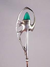 Antique Sterling Silver Green Onyx Hat Pin Brooch Hatpin Art Nouveau Signed Art Nouveau Jewelry Antique Jewelry Deco Jewelry
