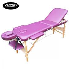 Genki Portable 3 Section Massage Table Chair Bed Foldable With Carry Bag High Density Foam Purple Massage Table Chair Bed Table And Chairs