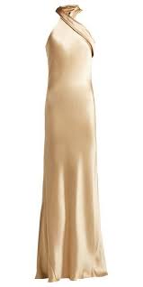 Galvan London Pandora Silk Satin Halterneck Gown Gold Satin Dress Gold Silk Dress Silk Dressing Gown