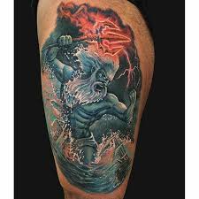 Poseidon's trident tattoo on the left calf. 12 Commanding Poseidon Tattoos Tattoodo
