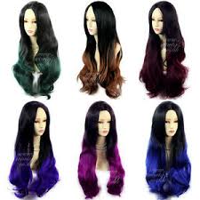 Try holding some swatches up to your natural hair to see what color. Wiwigs Lange Wellenformige Ombre Dip Dye Damen Perucken Schwarz Braun Rot Blau Lila Grun Ebay