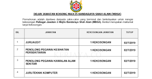 1, wisma mbsa, persiaran perbandaran, 40000 shah alam, selangor darul ehsan lat: Majlis Bandaraya Shah Alam Job Vacancy Umpama W