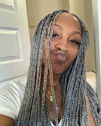 Kierra Michelle On Instagram I M In Love W These Grey Knotless Braids I M Doing These All W Grey Box Braids Braid Styles With Weave Box Braids Hairstyles