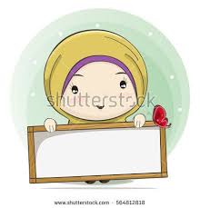 Cute Cartoon Of A Muslim Girl Holding A Board For Text Space Vector Illustration Islamic Cartoon Cartoon Cute Cartoon