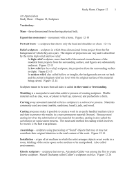 Study Sheet Chapter 12 1 Art Appreciation Study Sheet Chapter 12 Sculpture A wide variety of materials used sculptures options are available to you, such as material, use, and theme.