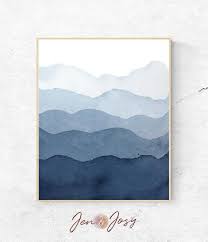 Abstract Mountains Watercolour Print Simple Contemporary Landscape Watercolor Wall Art Indigo Watercolor Art Landscape Abstract Watercolor Landscape Abstract