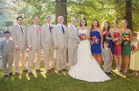 Different Color Wedding Party Bridesmaid S Dresses Match Groomsmen S Ties Genius Groomsmen Bowtie Groomsmen Attire Groomsmen
