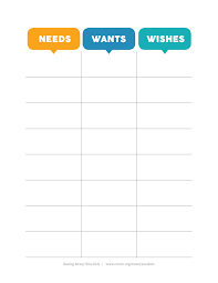 needs wants and wishes chart crown org