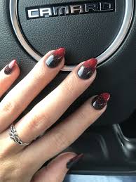 Almond Black And Red Ombre Nails Ombre Red And Black Sparkling Nails Dip Powder Real Nails Stiletto And Almond Shape Dip Powder Dip Powder Nails Powder Nails