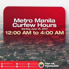 90.000 stichwörter und wendungen sowie 120.000 übersetzungen. Valenzuelacity On Twitter Shorter Curfew Period Will Be Implemented In Metro Manila Starting On June 15 2021 Following The Mmda Announcement The New Curfew Hours Will Be 12 00 Am To 4 00 Am