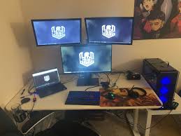 Just Got The Arms Setup For My Work Gaming Setup I M Super Bad At Cable Management Battlestations