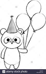 5 Balloons Clipart Black And White Cute Panda Bear With Hat And Balloons Party Stock Vector Cute Panda Panda Bear Party Balloons