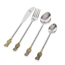 And you'll get four saucepans and two fry pans in the set. Premium Stainless Steel Mirror Finish Pineapple Design 24 Pcs Tableware Cutlery Set Use Hotel Home