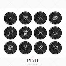 The images contain a circle in a holographic prism aesthetic pattern and and transparent background. Instagram Highlight Icons Silver Black Marble Blog Pixie