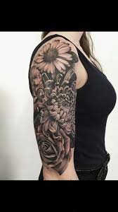 Black And Grey Sunflower Tattoo Designs Image Result For Black And Grey Floral Half Sleeve Tattoos Sleevetattoos Girl Half Sleeve Tattoos Sunflower Tattoo Sleeve Half Sleeve Tattoos Designs