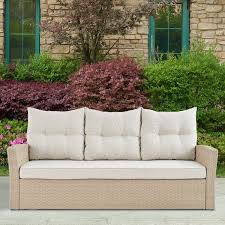 highland dunes pangkal pinang patio sofa with cushions reviews wayfair in 2021 wicker sofa outdoor outdoor sofa outdoor couch