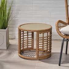Enjoy free shipping with your order! Tatiana Outdoor Modern Boho Wicker Side Table With Tempered Glass Top By Christopher Knight Home On Sale Overstock 28987058