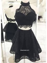 Short Black And Blue Prom Dress A Line Two Piece Halter Backless Black Lace Short Homecoming Dresses Little Black Dresses Black Short Prom Dresses Black Prom Dress Short Prom Dresses Short Prom Dresses Two Piece