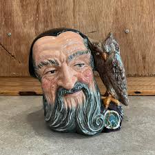 Vintage Large ROYAL DOULTON Merlin With Owl, Toby Mug Character Collectible  Made in England