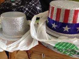 Remove Usa Plastic Sleeve From Dollar Tree Party Hats For Silver Sparkle Top Hat Centerpiece Decorations Top Hat Centerpieces Denim And Diamonds Usa Party