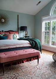 Coral And Green Master Bedroom Strikes Again Green Master Bedroom Eclectic Master Bedroom Master Bedrooms Decor